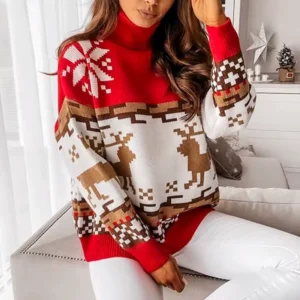 Women’s Jacquard Sweater with High Collar