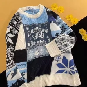 Knitted Sweater with Christmas Print