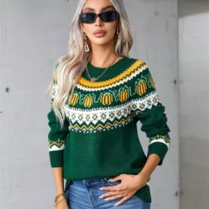 Women’s Knitted Sweater with Christmas Pattern