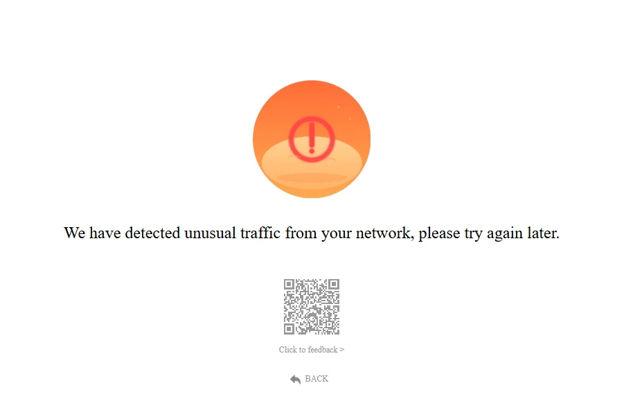 We have detected unusual traffic from your network, please try again later на AliExpress