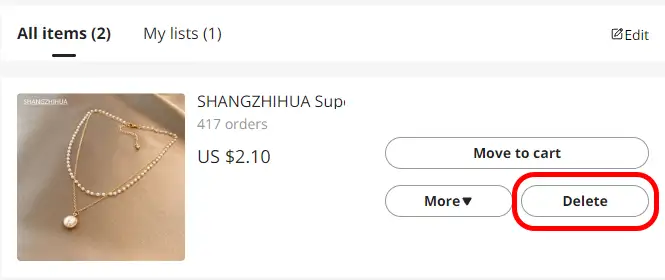Как удалить товары из выбранного на Алиэкспресс