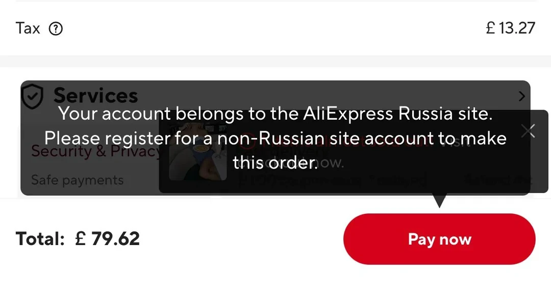 Your account belongs to the AliExpress Russia site. Please register for a non-Russian site account to make this order на AliExpress