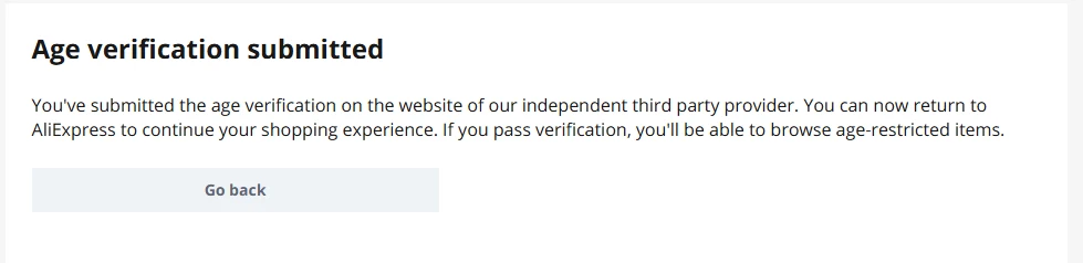 Статус успешной отправки данных на AliExpres